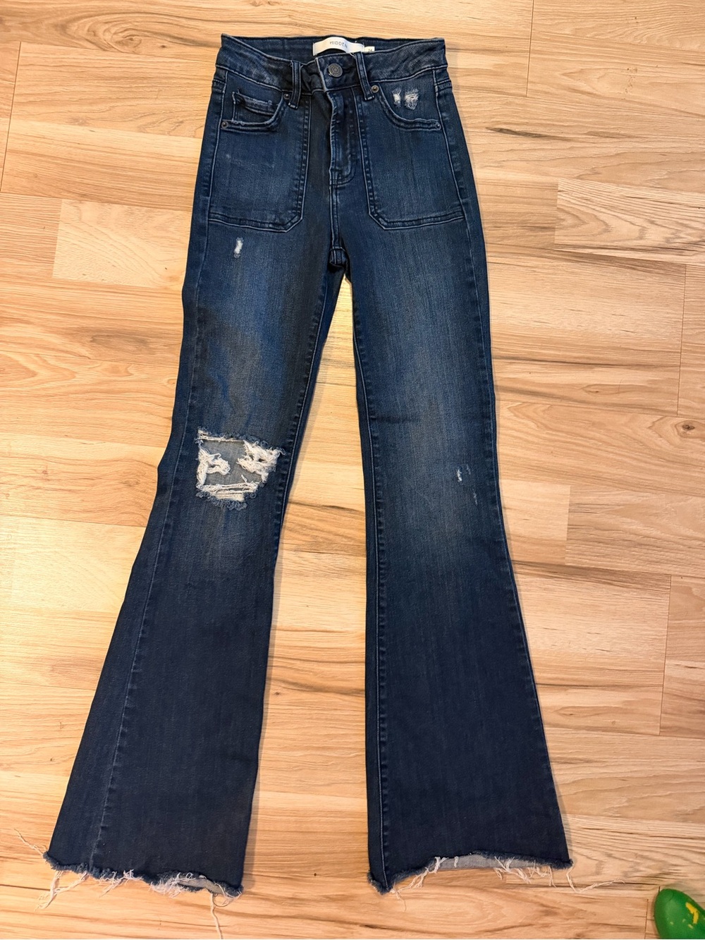 Distressed Dark Blue Flare Jeans for Women